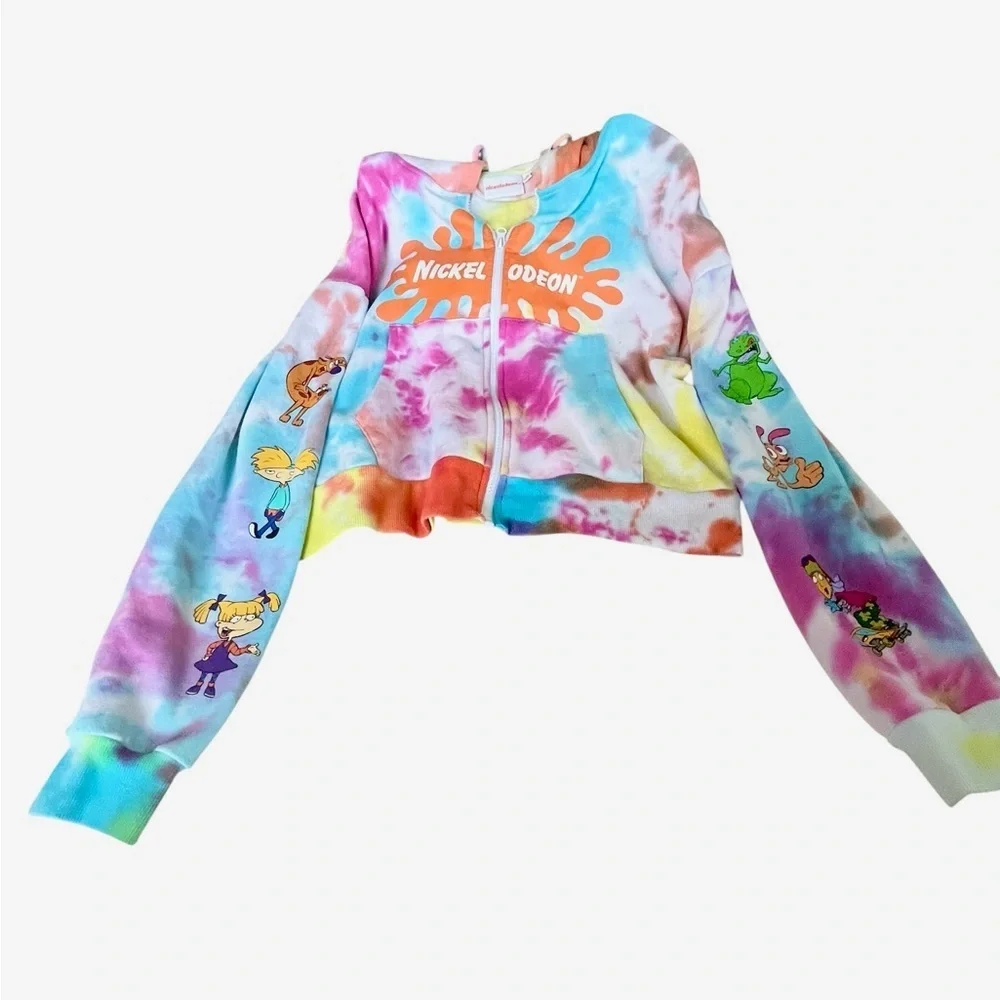 Nickelodeon Tie Dye Zip Up Hoodie-Medium-Cartoon Graphic Collector Piece Y2K